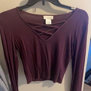 Wetseal maroon longsleeve crisscross crop top